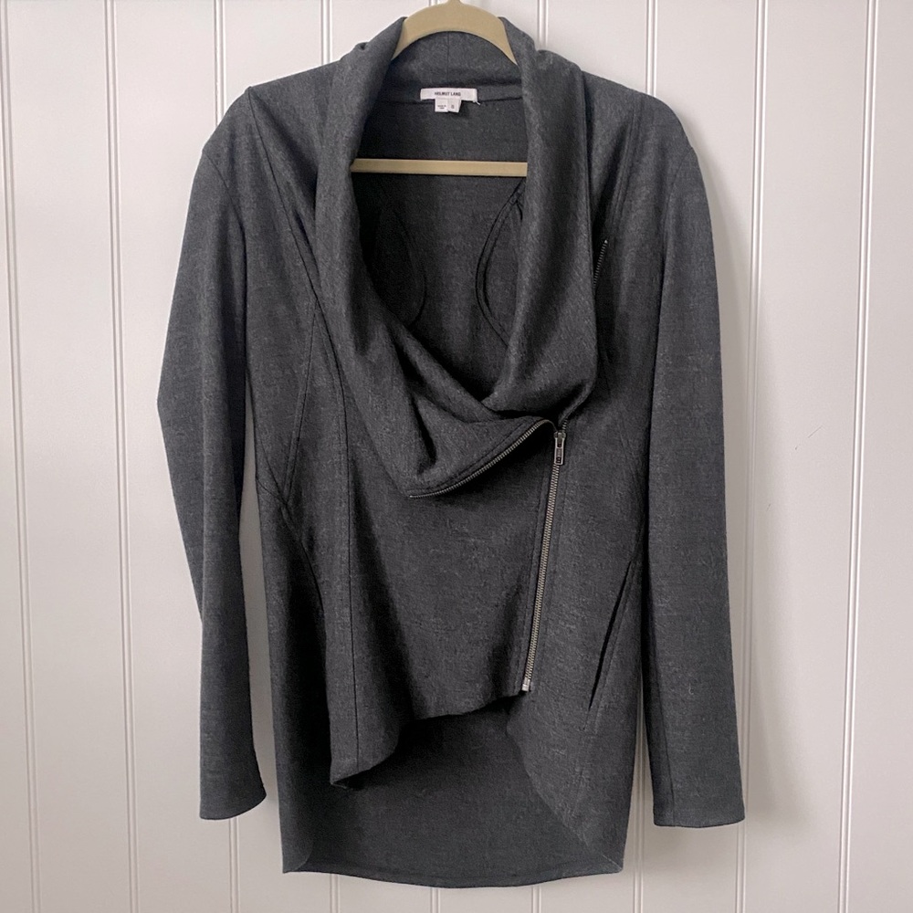 Helmut Lang Gray Wool Asymmetrical-zip Jacket, size Medium